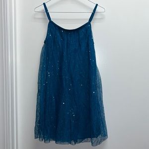 Teal Sequins/mesh babydoll dress